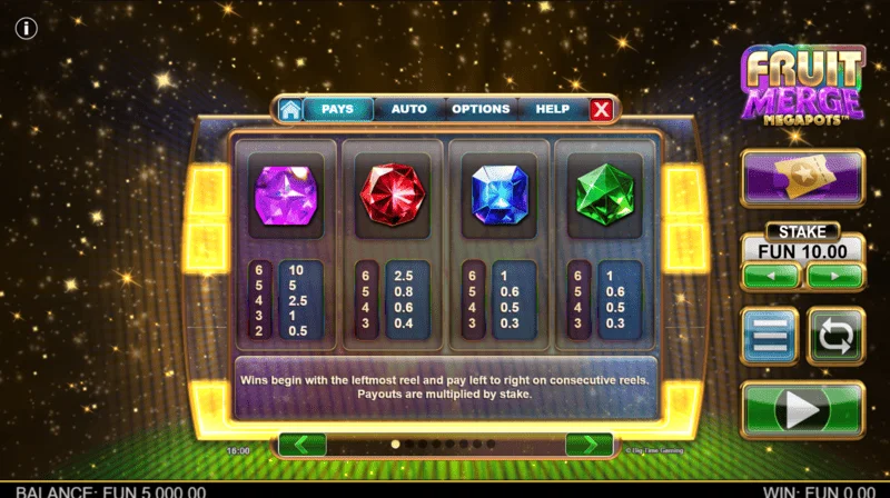 Fruit Merge Megapots - paytable sa main screen